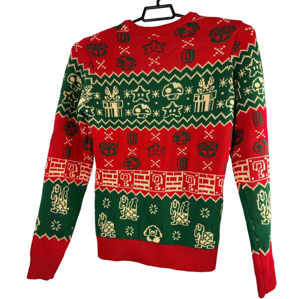 Super Mario Bros. Ugly Christmas Sweater Nintendo Red Green Men's Size Small - Picture 3 of 8